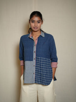 Wabi Sabi Indigo Shirt With Multiple Textures & Weave