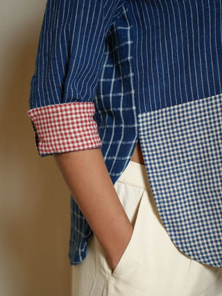 Wabi Sabi Indigo Shirt With Multiple Textures & Weave