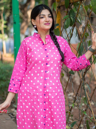 Sitara Bandhani Khadi Kurti Set Pink Agati