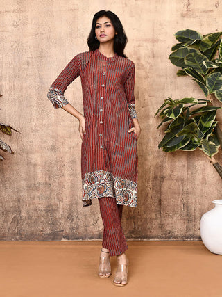 Ajrakh Cotton Kurta Set Red Expressions By UV