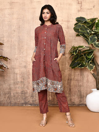 Ajrakh Cotton Kurta Set Red Expressions By UV