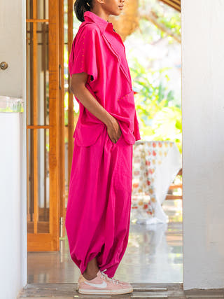 Aastey Mul Dhoti Pink - Handloom Cotton Kurta for women in Pink color