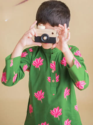 Lotus Bloom Green Ethnic Wear Boys