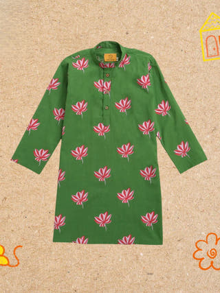 Lotus Bloom Green Ethnic Wear Boys
