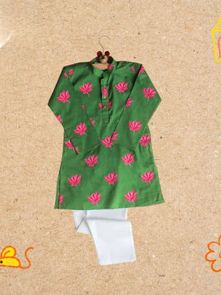 Lotus Bloom Green Ethnic Wear Boys