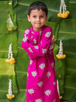 Lotus Bloom Purple Ethnic Wear Boys