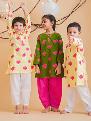 Lotus Bloom Green Ethnic Wear Girls