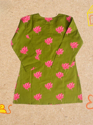 Lotus Bloom Green Ethnic Wear Girls