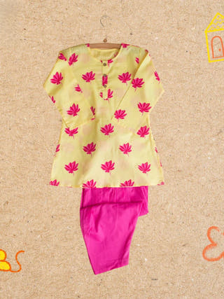 Lotus Bloom Yellow Girls Ethnic Wear