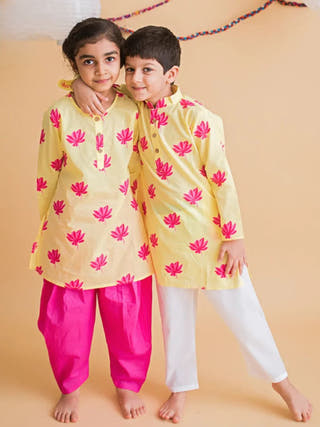Lotus Bloom Yellow Girls Ethnic Wear