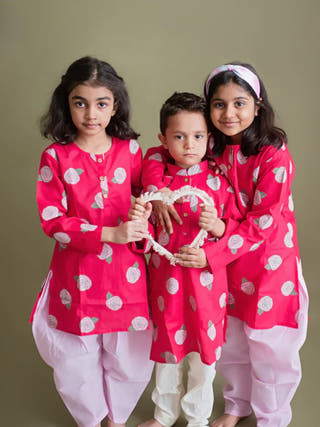 Blooming Red Ethnic Wear Girls