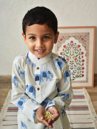 Rupa The Elephant White Ethnic Wear Boys