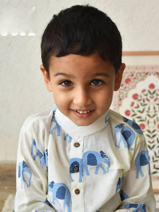 Rupa The Elephant White Ethnic Wear Boys