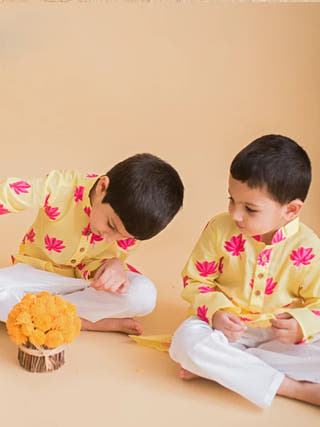Lotus Bloom Yellow Ethnic Wear Boys