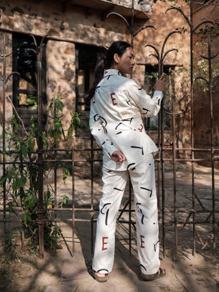 Ecru Line Printed Seattle Wrap Shirt