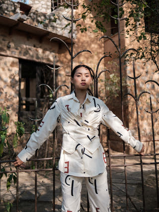 Ecru Line Printed Seattle Wrap Shirt