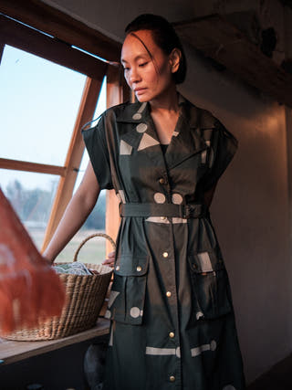 Deep Green Triangle Printed Harajuku Trench