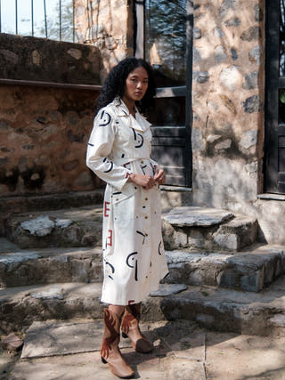 Ecru Line Printed Copenhagen Trench
