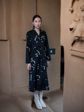 Black Line Printed Copenhagen Trench