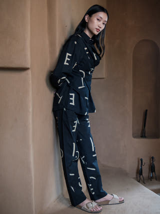 Black Line Printed Seattle Wrap Shirt