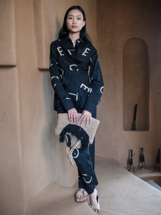 Black Line Printed Seattle Wrap Shirt