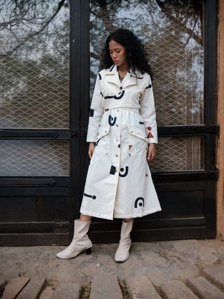 Ecru Triangle Printed Copenhagen Trench