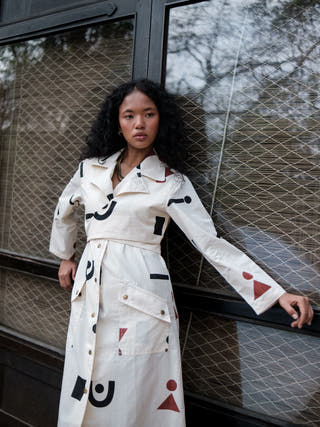 Ecru Triangle Printed Copenhagen Trench