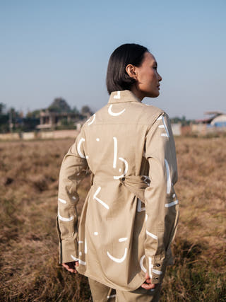 Khaki Line Printed Seattle Wrap Shirt