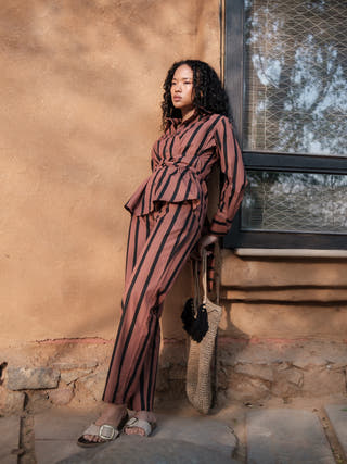 Copper Stripes Nara Front Knot Shirt