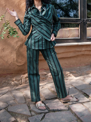 Deep Green Stripes Seattle Wrap Shirt The Terra Tribe