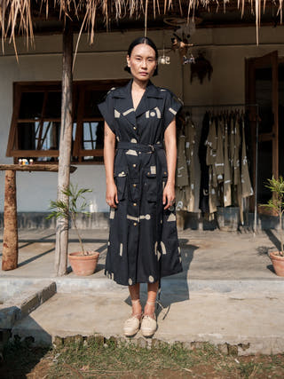 Black Triangle Printed Harajuku Trench