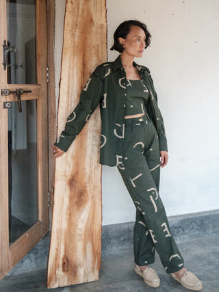 Deep Green Line Printed Seattle Wrap Shirt