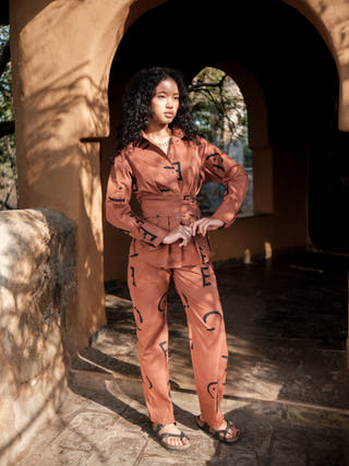 Copper Line Printed Nara Front Knot Shirt