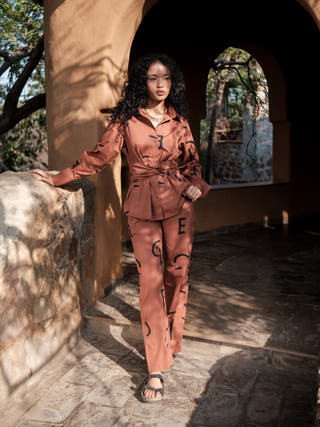 Copper Line Printed Nara Front Knot Shirt