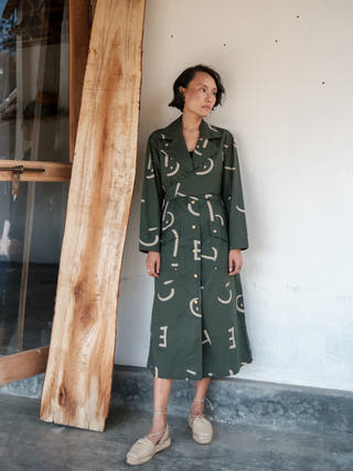 Deep Green Line Printed Copenhagen Trench