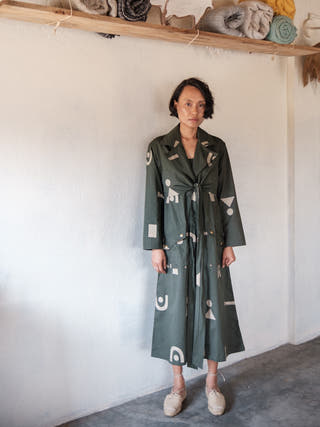 Deep Green Triangle Printed Copenhagen Trench