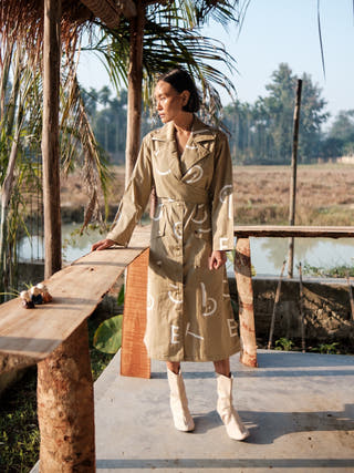 Khaki Line Printed Copenhagen Trench