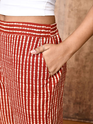 Mira Red Bagru Hand Printed Cotton Pants Expressions By UV