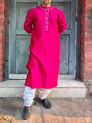 Cot-Silk Pink Embroidered Kurta Bihart