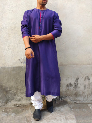 Cot-Silk Purple Kurta Bihart