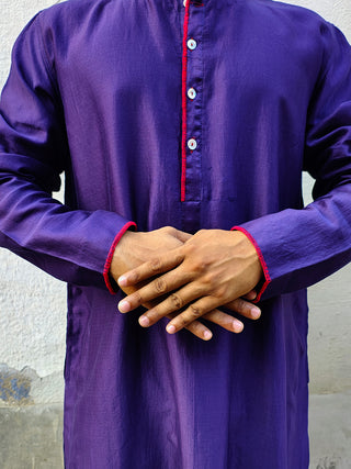 Cot-Silk Purple Kurta Bihart