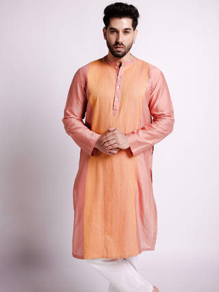 Peach Kurta Bihart Peach & Yellow