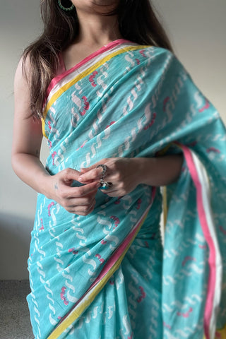 Gulaab Vel Mul Cotton Saree Blue Mogasu