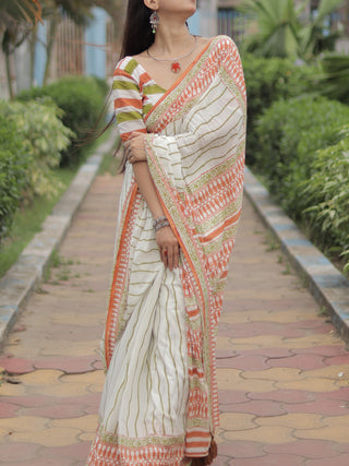 Kaaviya Mul Cotton Saree Olive Mogasu