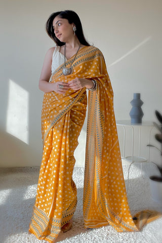 Kala Mul Cotton Saree Mustard Mogasu