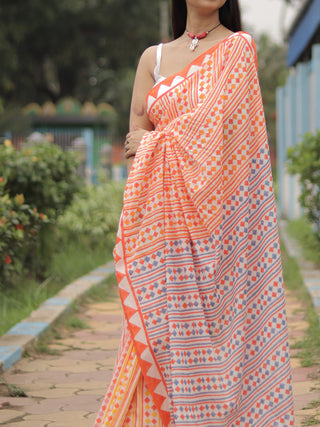 Rang Mul Cotton Saree Orange Mogasu