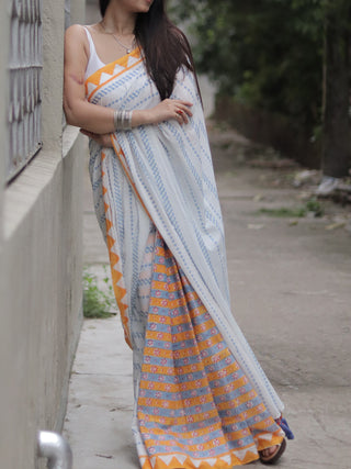 Rosa Mul Cotton Saree Orange Mogasu