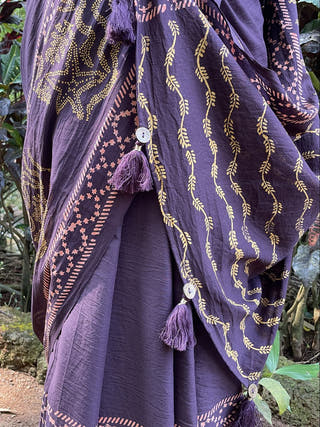 Hand Block Printed Noa - Mul Cotton Saree | Brown