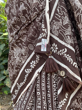 Hand Block Printed Almi - Mul Cotton Saree | Brown