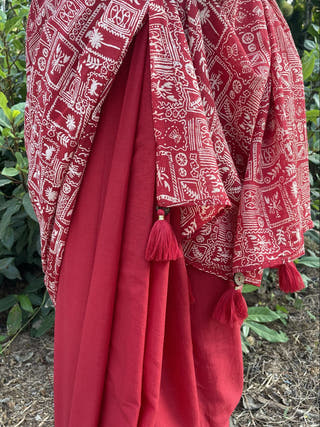 Hand Block Printed Baazaar - Mul Cotton Saree | Red